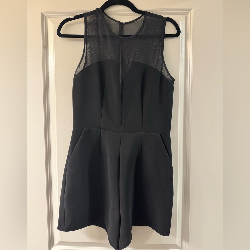 BCBG Black Romper with Mesh Detail
